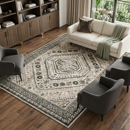 10' X 13' Ivory And Gray Oriental Distressed Area Rug