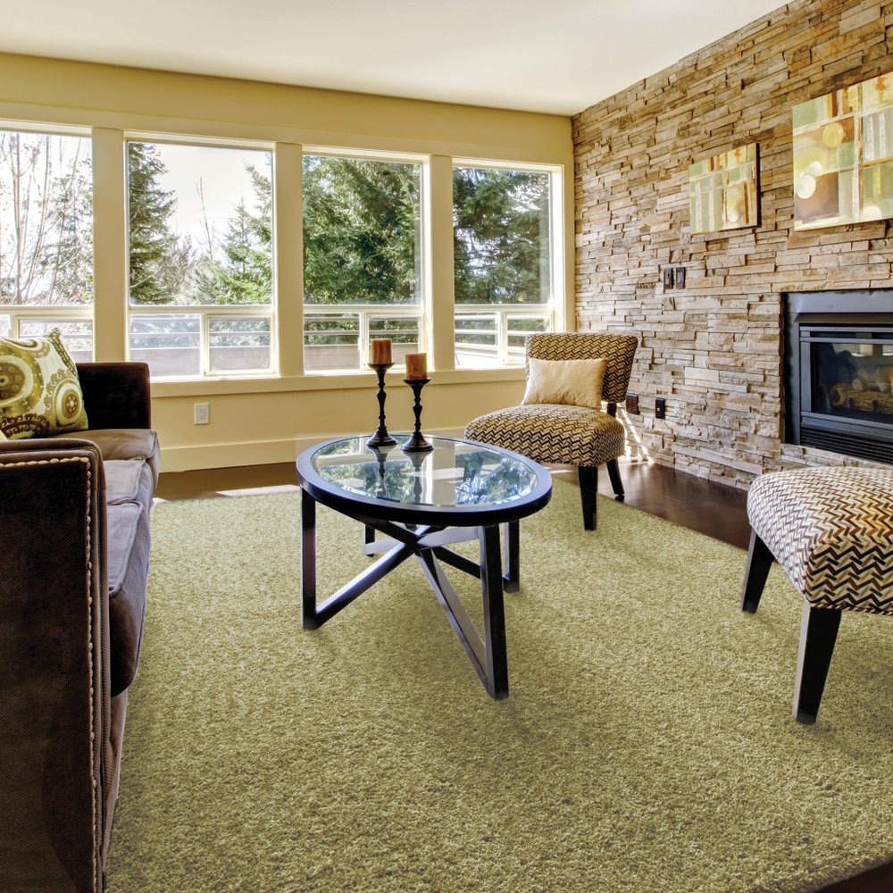 5' X 7' Olive Green Shag Tufted Handmade Stain Resistant Area Rug