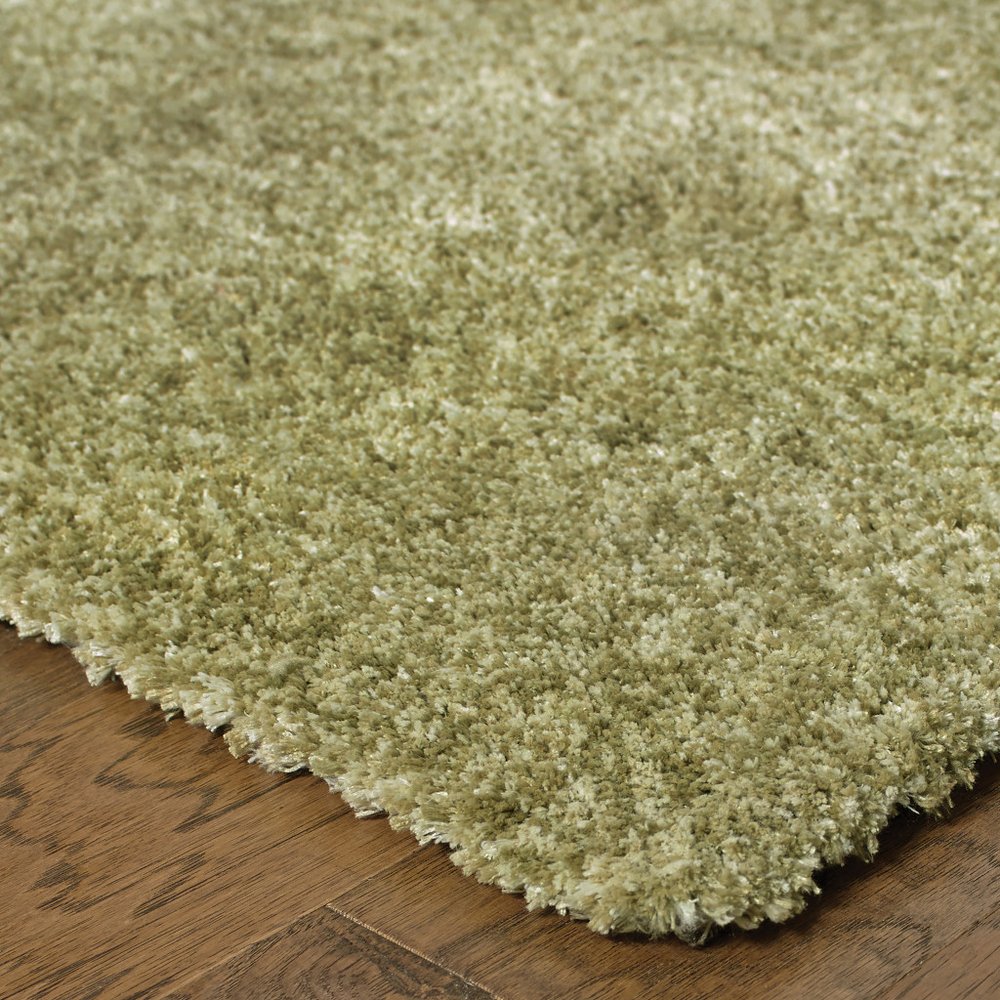 6' X 9' Olive Green Shag Tufted Handmade Stain Resistant Area Rug