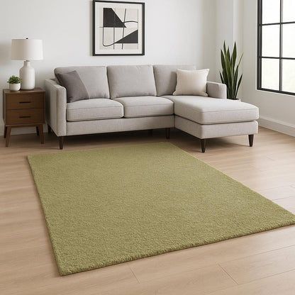 6' X 9' Olive Green Shag Tufted Handmade Stain Resistant Area Rug