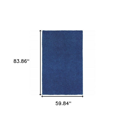 5' X 7' Blue Shag Hand Tufted Area Rug