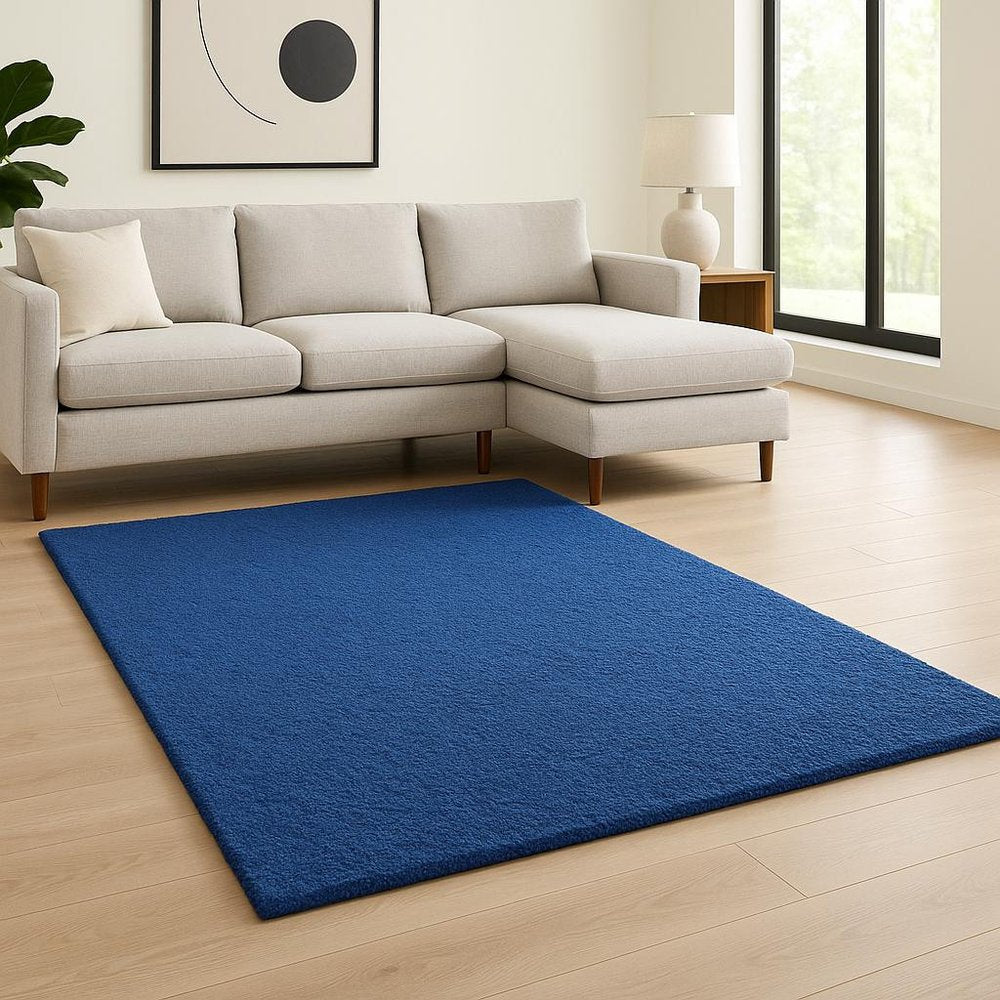 6' X 9' Deep Blue Shag Tufted Handmade Stain Resistant Area Rug