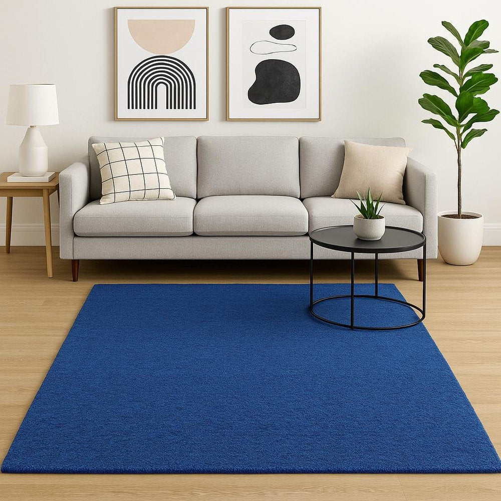 8' X 11' Deep Blue Shag Tufted Handmade Stain Resistant Area Rug