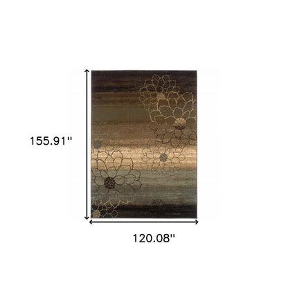 10' X 13' Brown And Beige Floral Power Loom Stain Resistant Area Rug