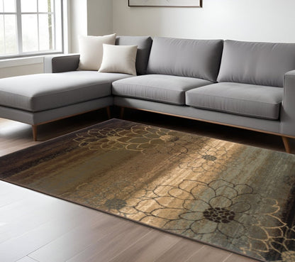 10' X 13' Brown And Beige Floral Power Loom Stain Resistant Area Rug