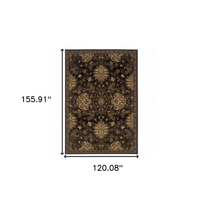 10' X 13' Brown Beige Blue And Red Oriental Power Loom Stain Resistant Area Rug