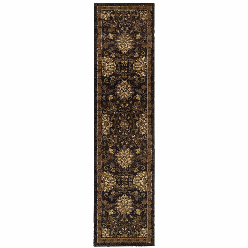 2' X 8' Brown Beige Blue And Red Oriental Power Loom Stain Resistant Runner Rug