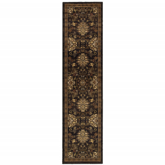 2' X 8' Brown Beige Blue And Red Oriental Power Loom Stain Resistant Runner Rug