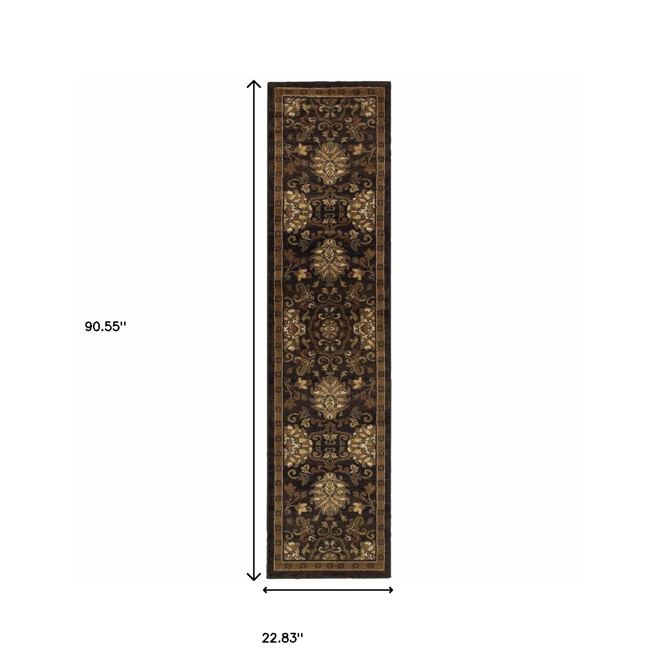 2' X 8' Brown Beige Blue And Red Oriental Power Loom Stain Resistant Runner Rug