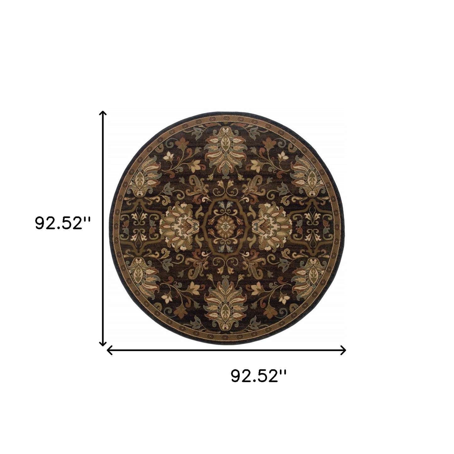 8' Brown Round Oriental Power Loom Stain Resistant Area Rug