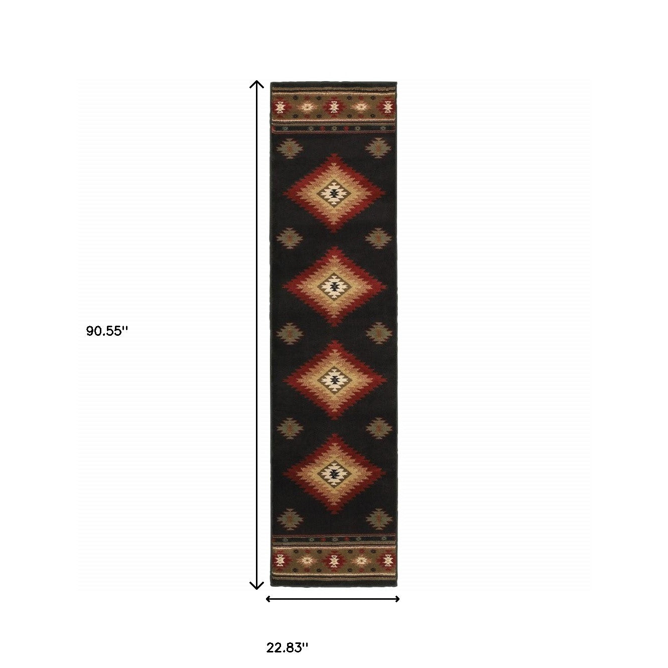 2' X 8' Black Southwestern Power Loom Stain Resistant Runner Rug