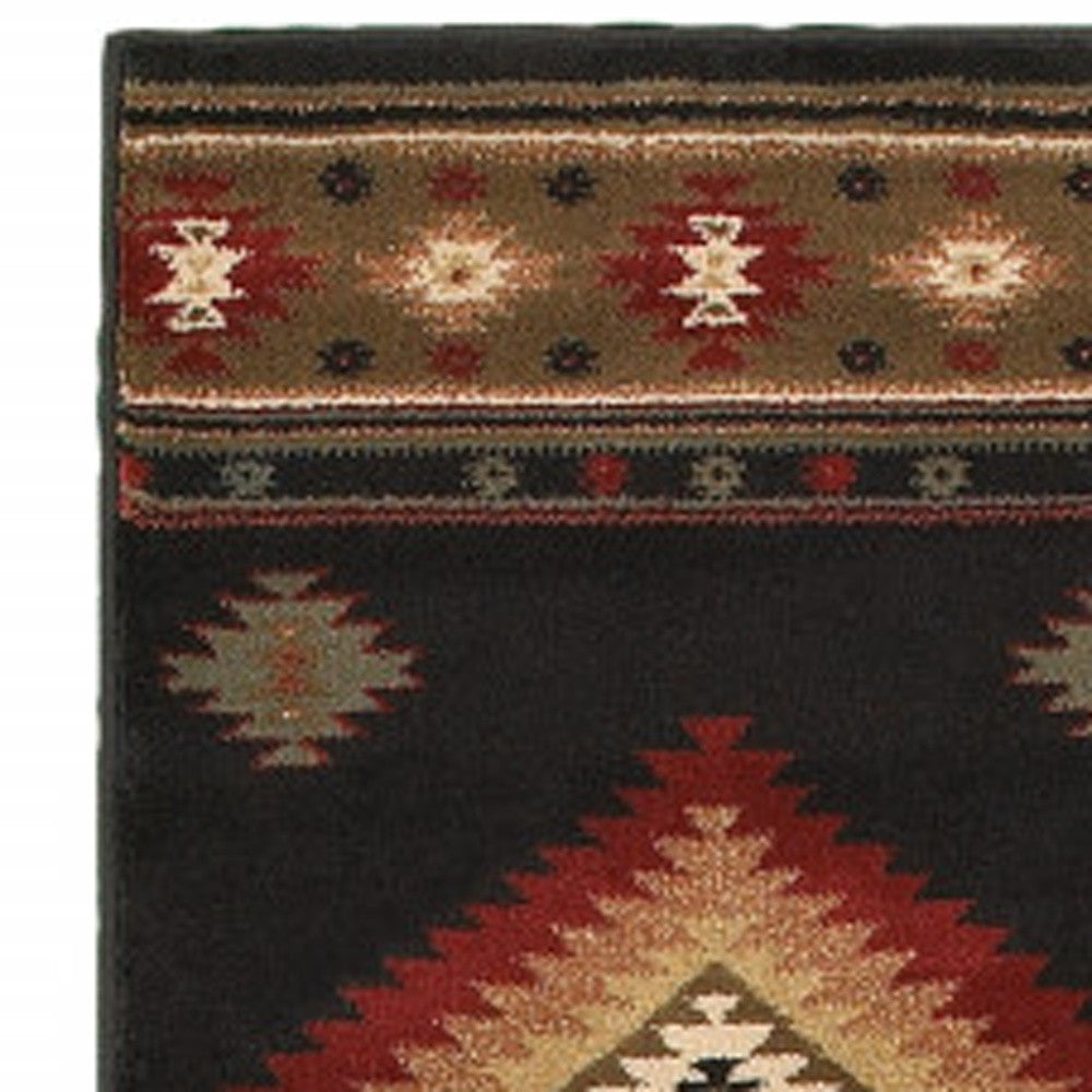 2' X 8' Black Southwestern Power Loom Stain Resistant Runner Rug