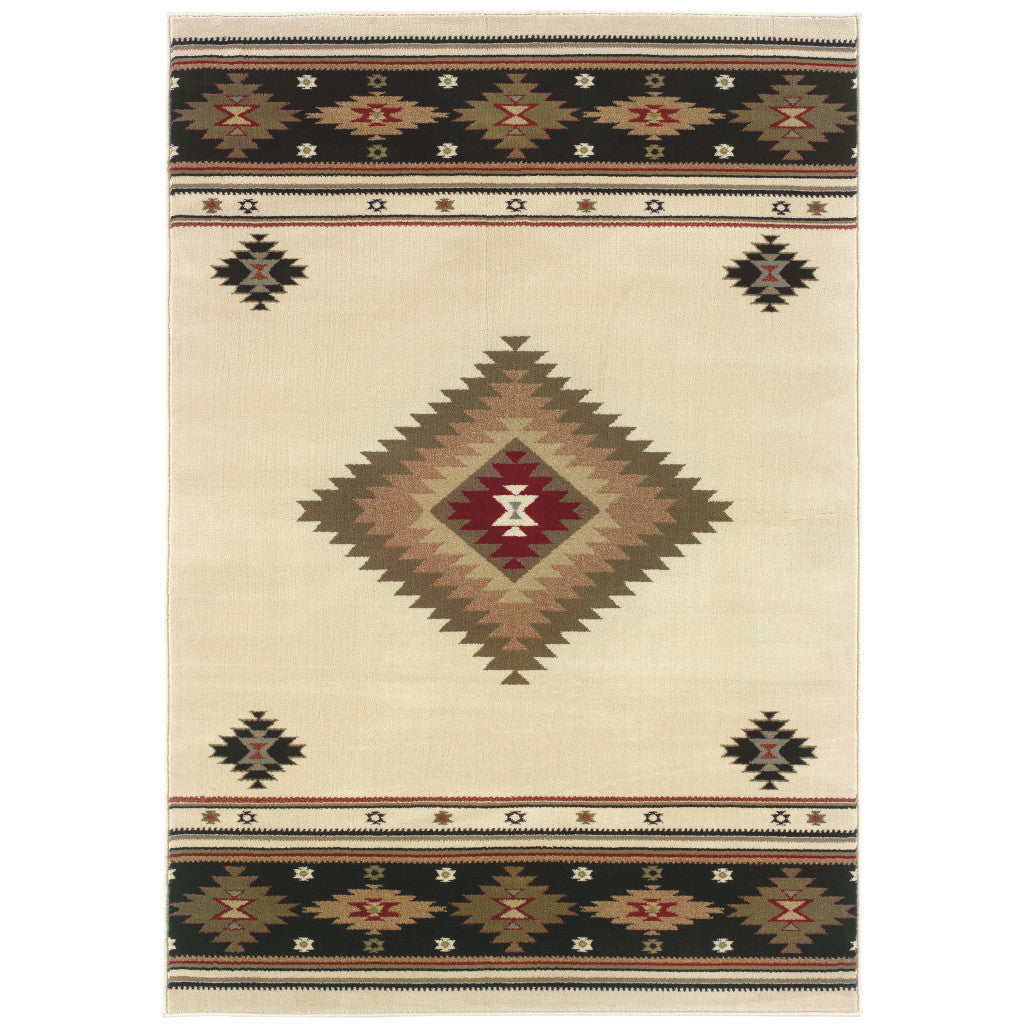 2' X 3' Beige Southwestern Power Loom Stain Resistant Area Rug