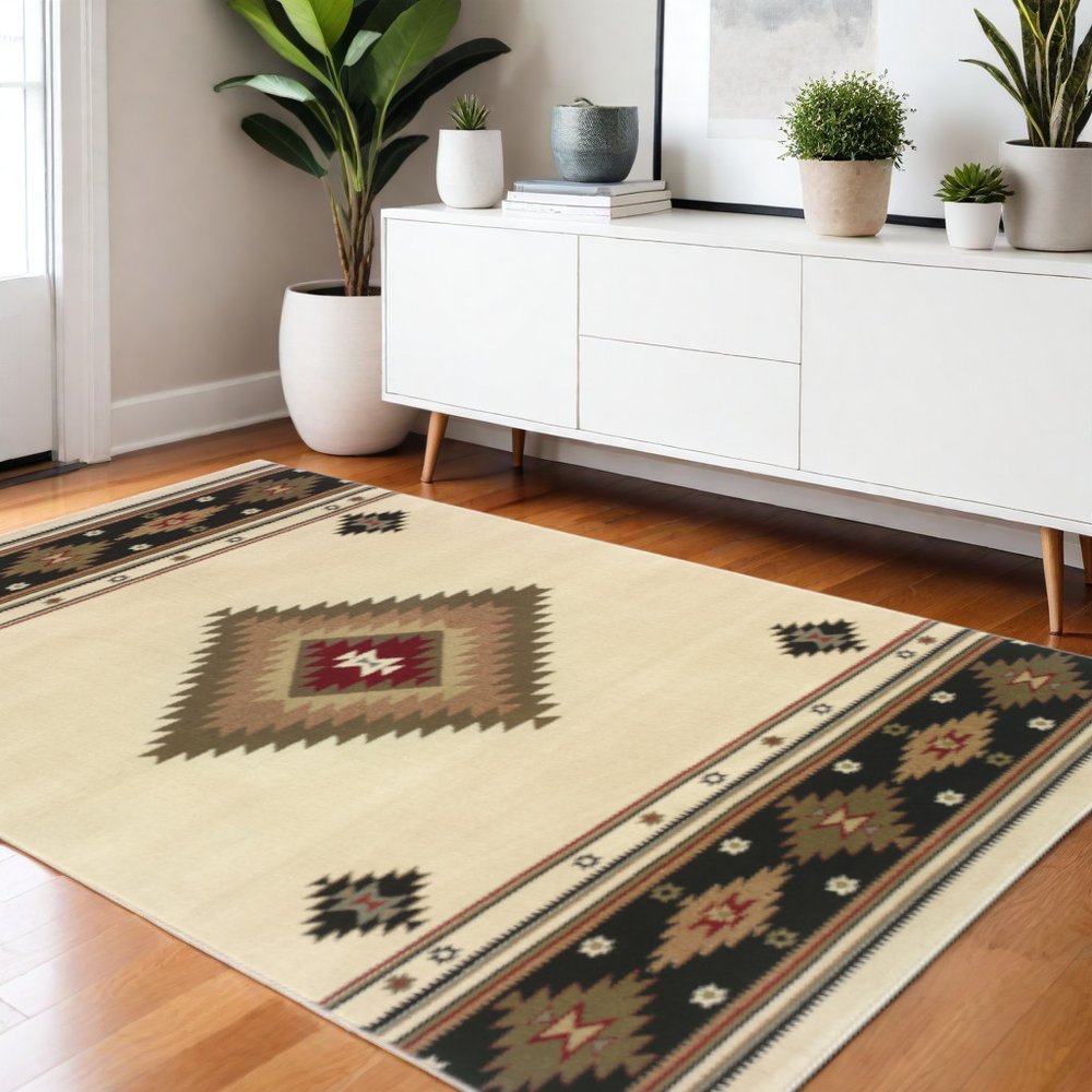 4' X 6' Beige Southwestern Power Loom Stain Resistant Area Rug