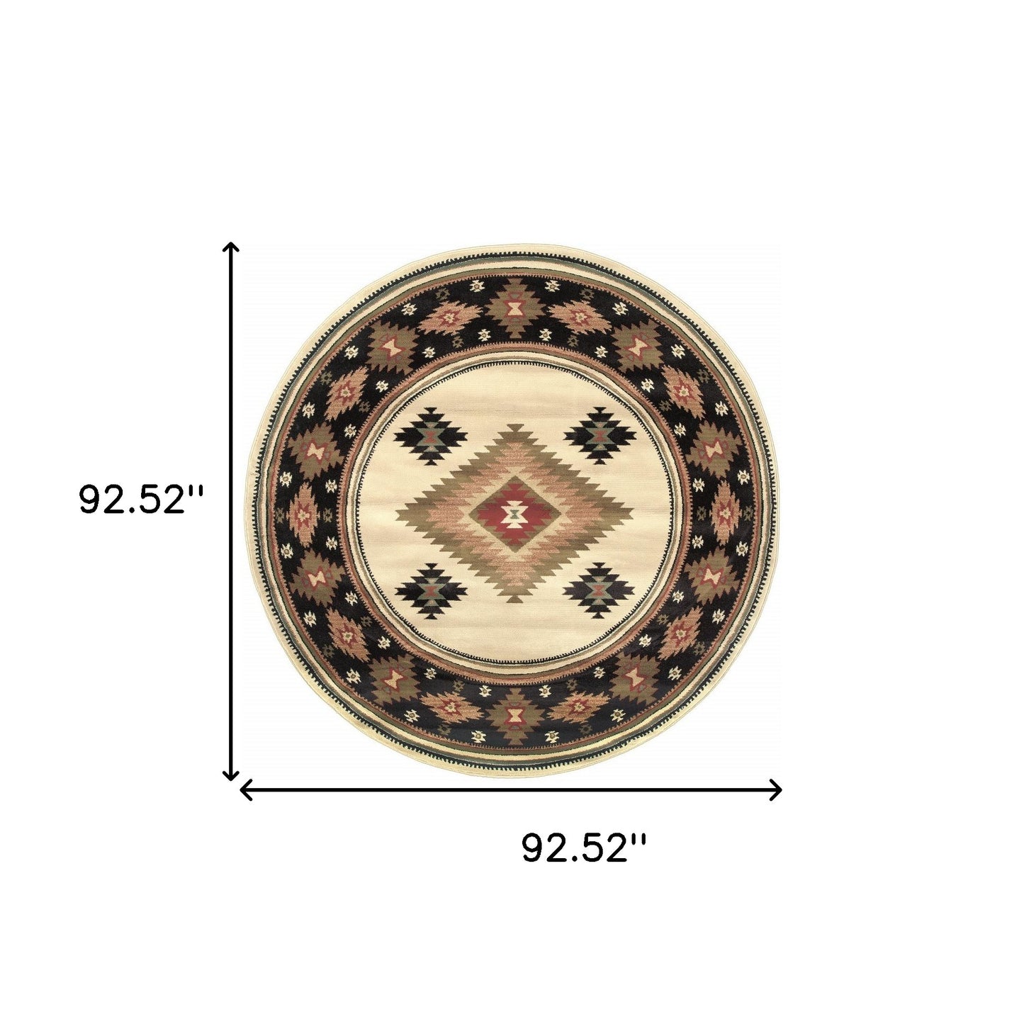 8' Beige Round Southwestern Power Loom Stain Resistant Area Rug