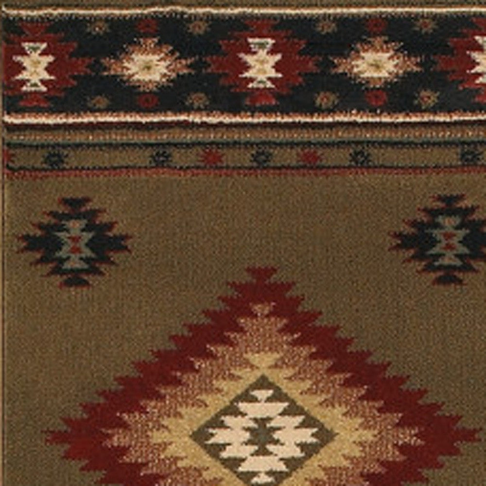 2' X 8' Green Southwestern Power Loom Stain Resistant Runner Rug