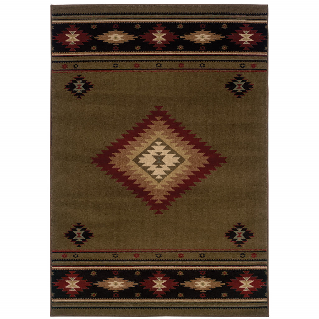 4' X 6' Green Southwestern Power Loom Stain Resistant Area Rug