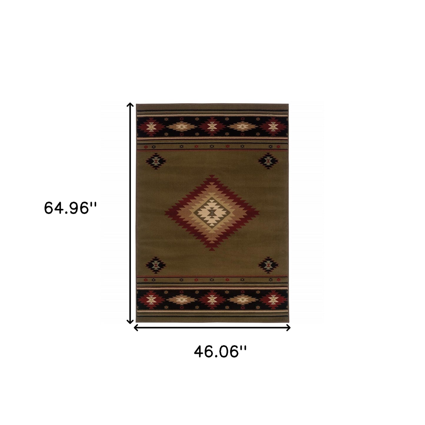 4' X 6' Green Southwestern Power Loom Stain Resistant Area Rug