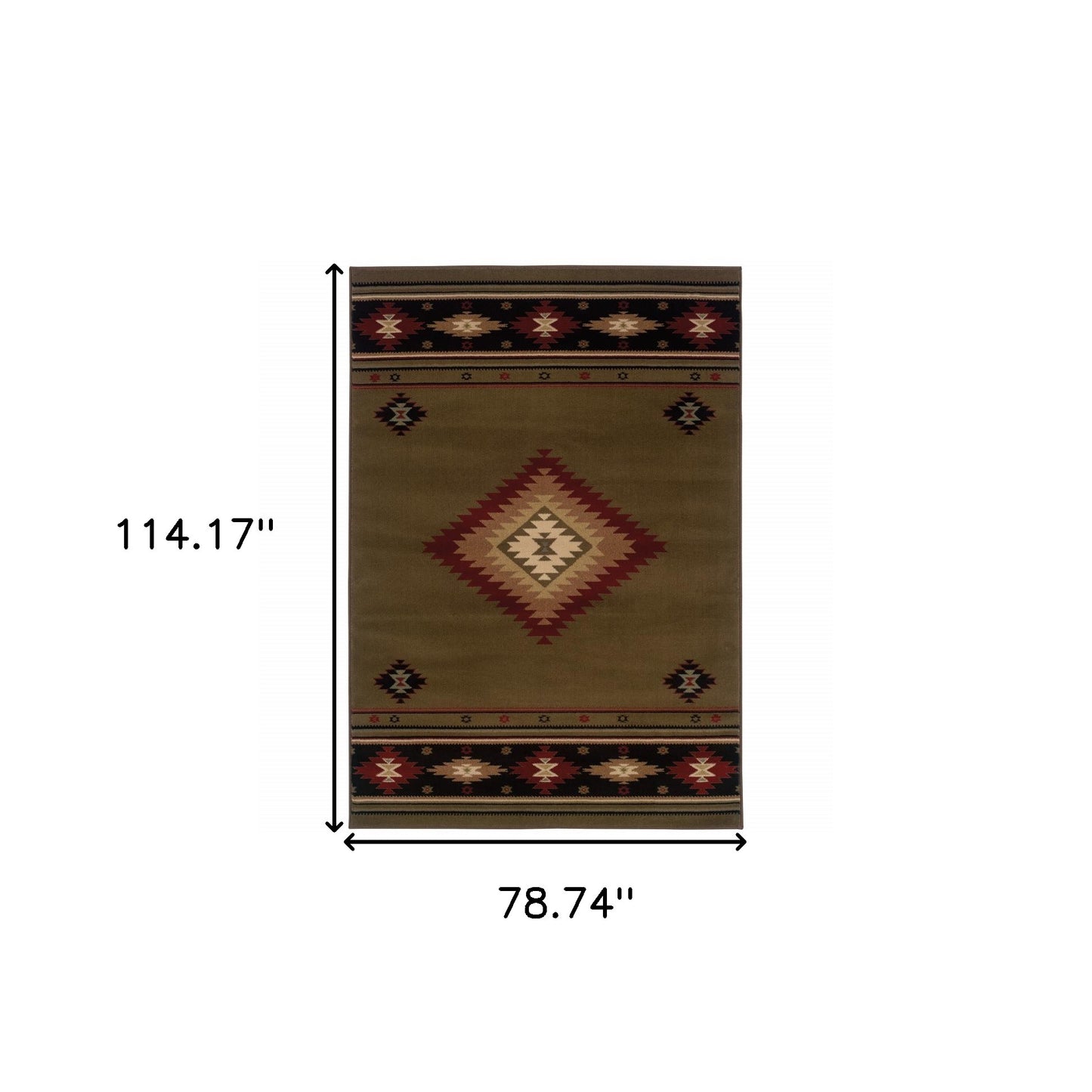 6' X 9' Green Southwestern Power Loom Stain Resistant Area Rug