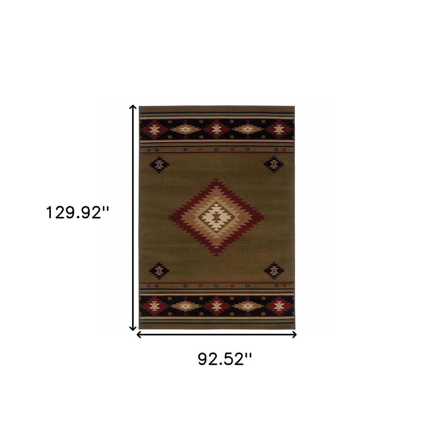 8' X 11' Green Southwestern Power Loom Stain Resistant Area Rug