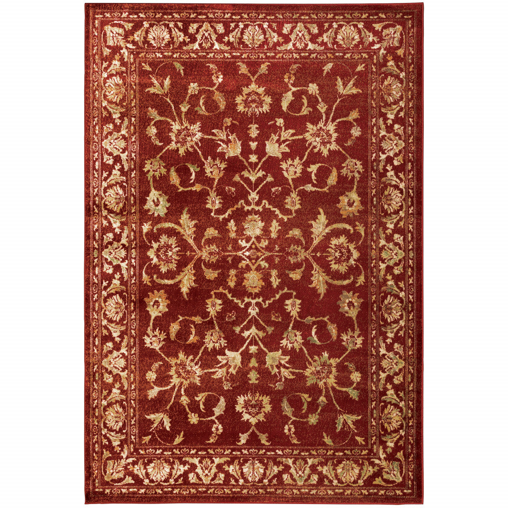 8' X 10' Red And Gold Oriental Power Loom Stain Resistant Area Rug