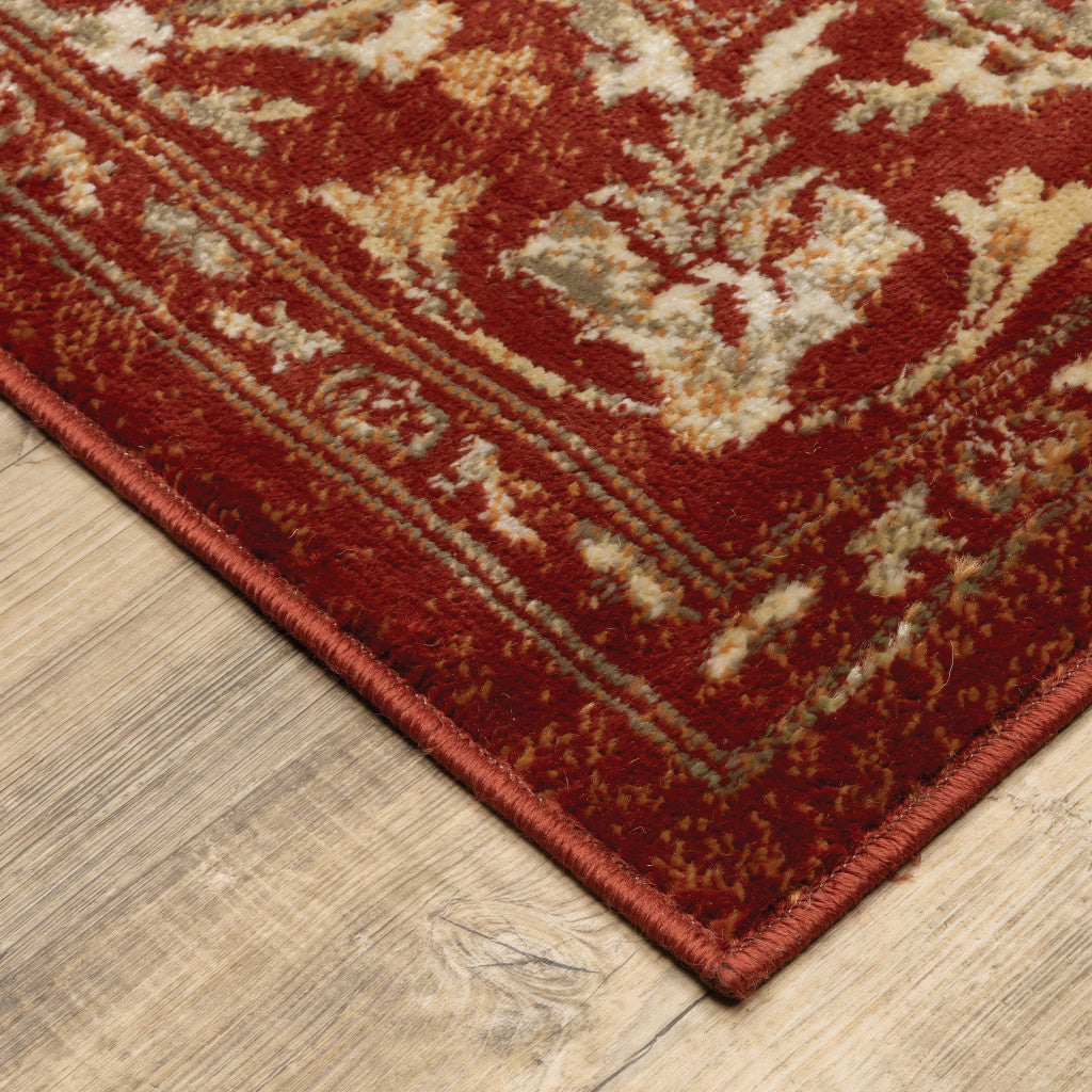8' X 10' Red And Gold Oriental Power Loom Stain Resistant Area Rug