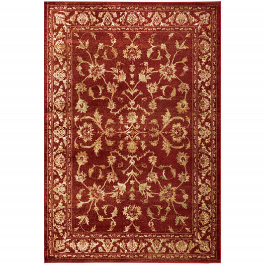 10' X 13' Red And Gold Oriental Power Loom Stain Resistant Area Rug