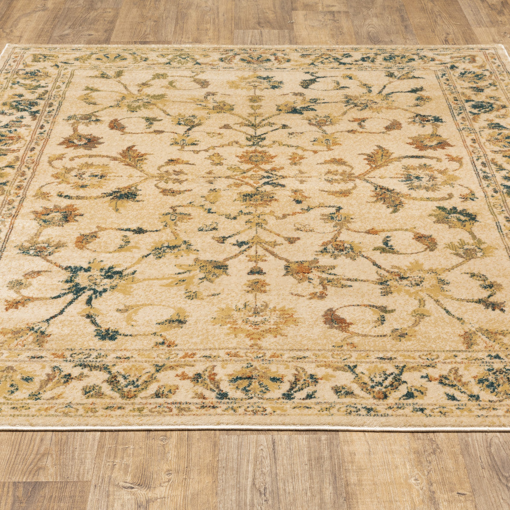 4' X 6' Beige Gold And Teal Oriental Power Loom Stain Resistant Area Rug
