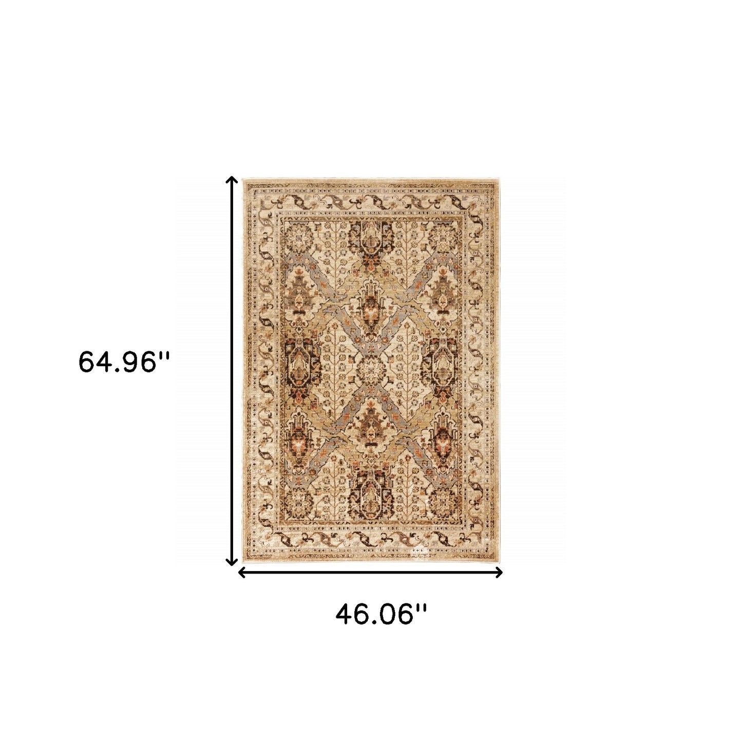 4' X 6' Beige Grey Dolphin Blue Deep Teal Gold And Orange Oriental Power Loom Stain Resistant Area Rug