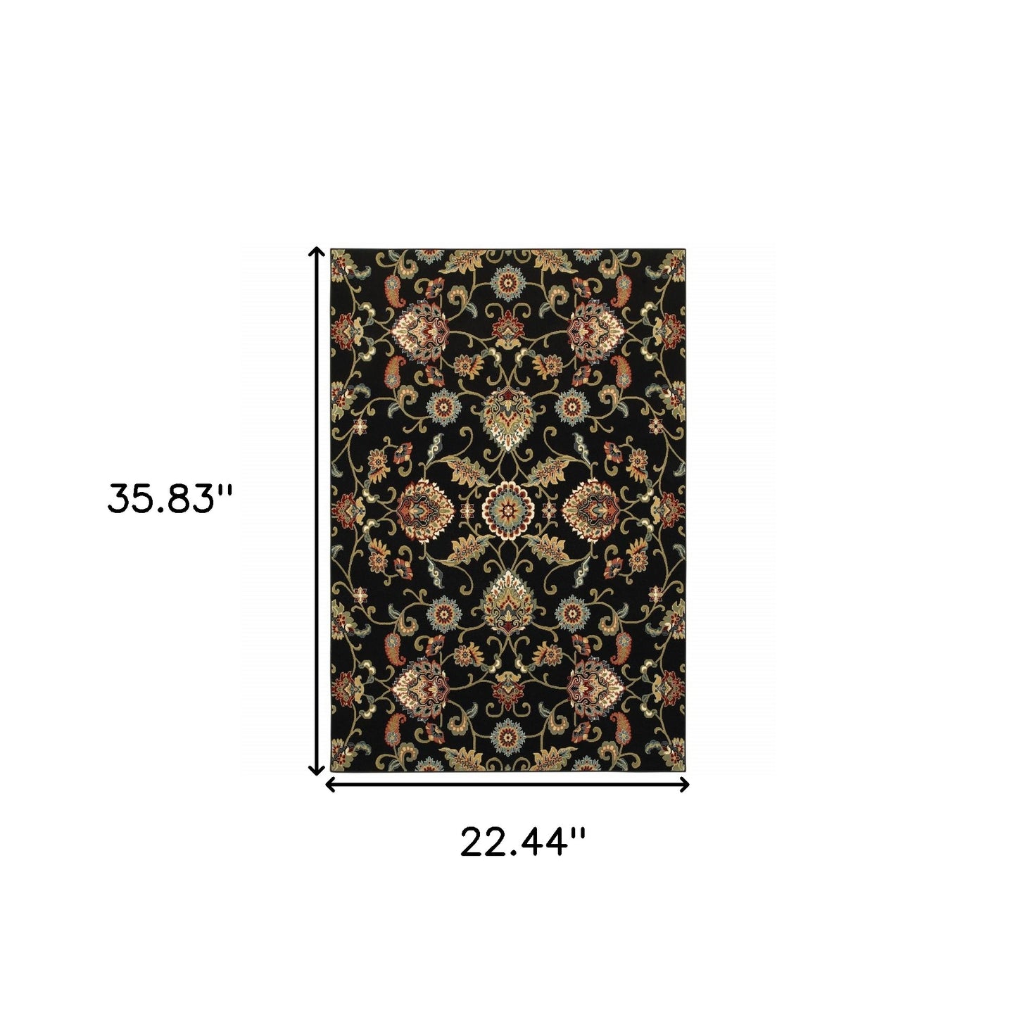 2' X 4' Green and Black Floral Power Loom Area Rug