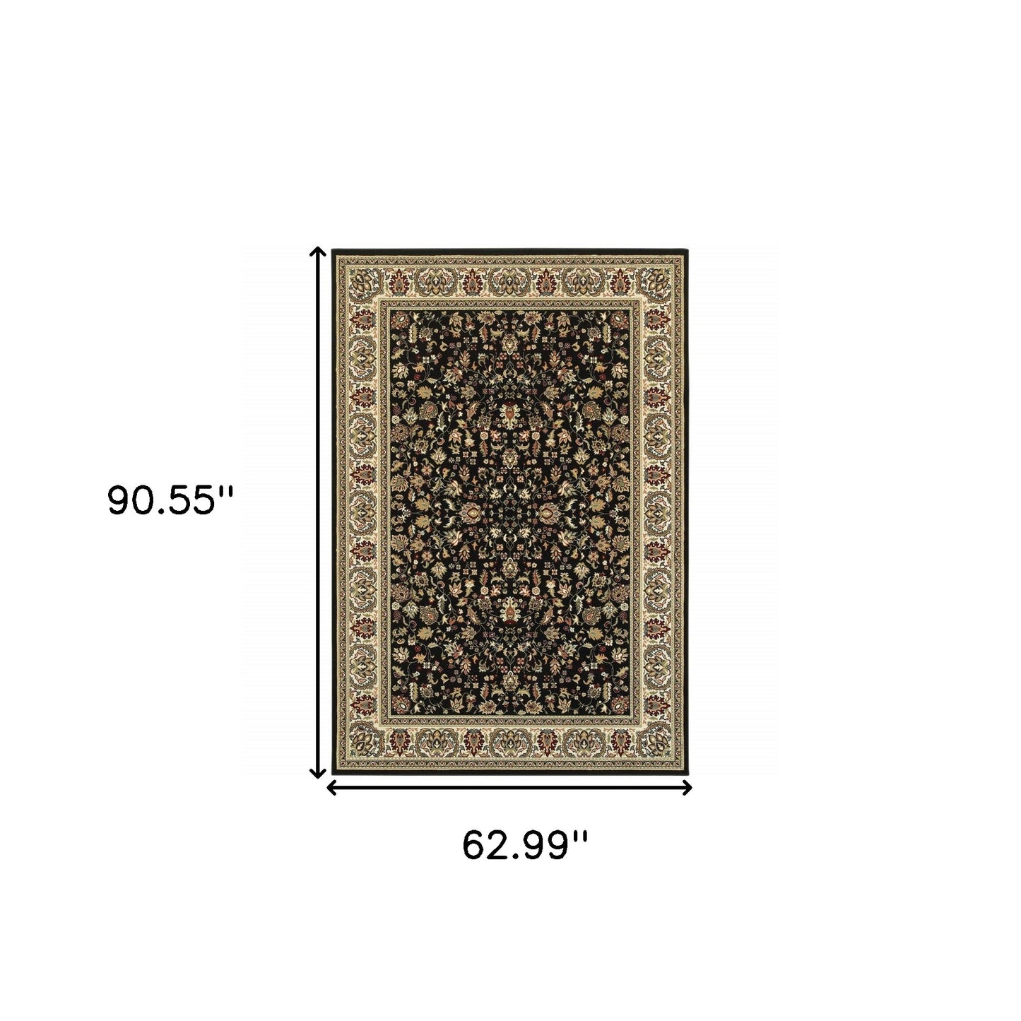 5' X 8' Black And Ivory Oriental Power Loom Stain Resistant Area Rug