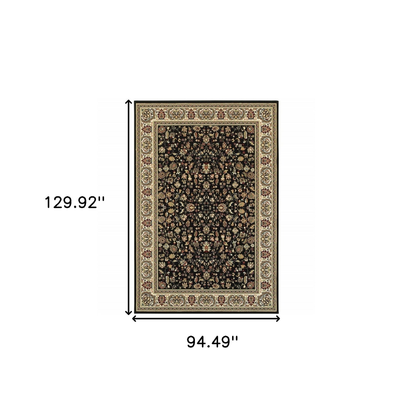 8' X 11' Black And Ivory Oriental Power Loom Stain Resistant Area Rug