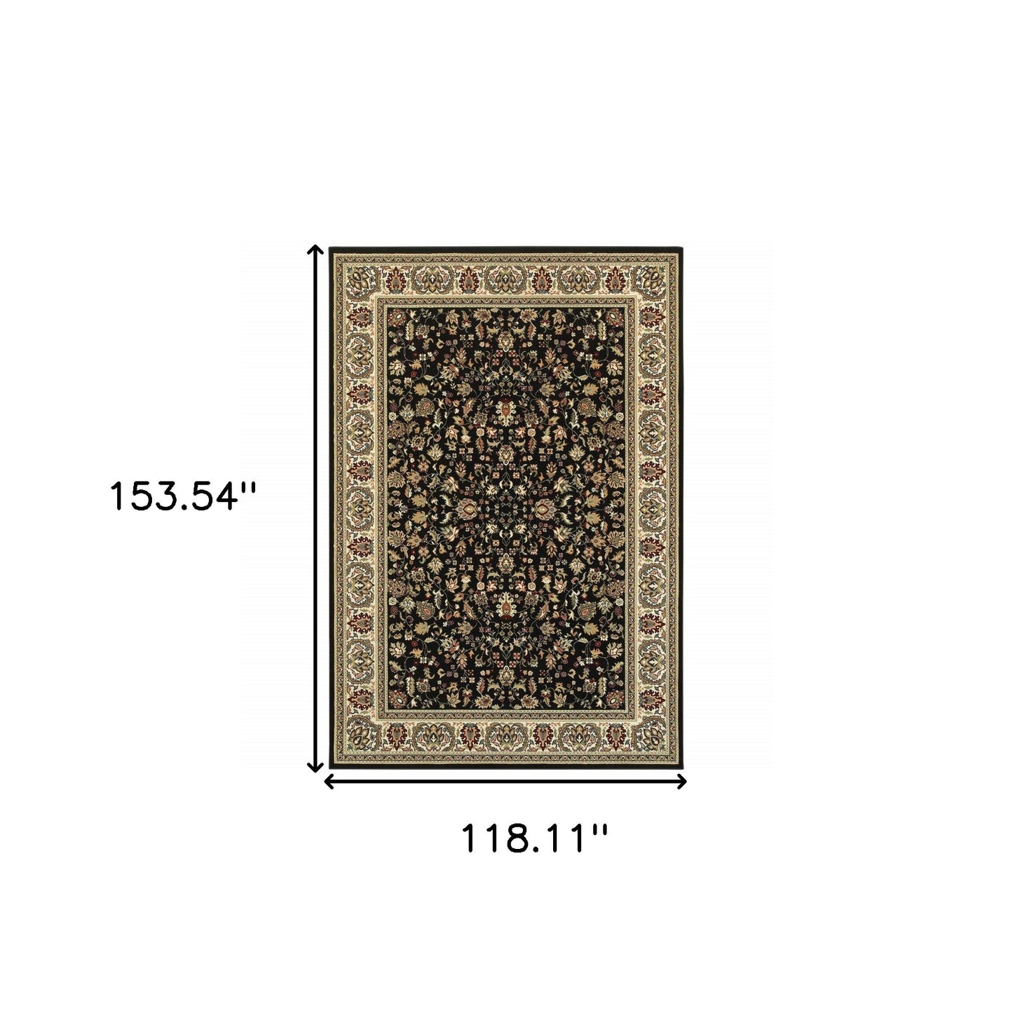 10' X 13' Black And Ivory Oriental Power Loom Stain Resistant Area Rug