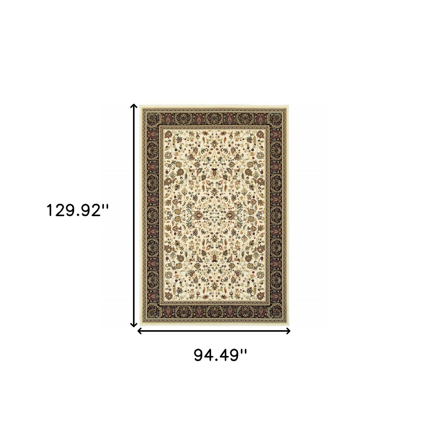 8' X 11' Ivory And Black Oriental Power Loom Stain Resistant Area Rug