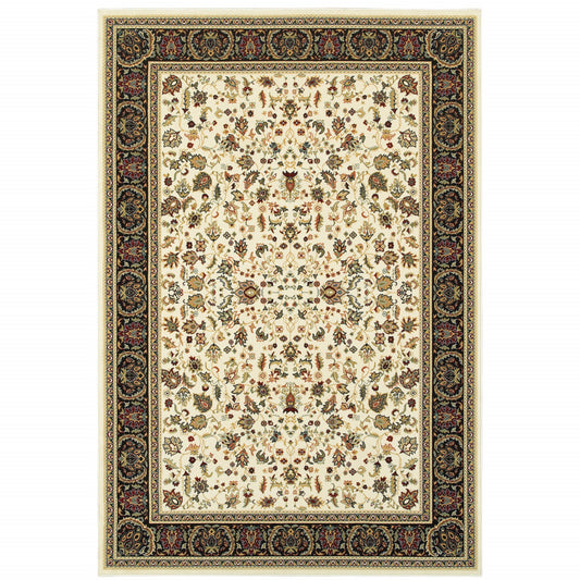 10' X 13' Ivory And Black Oriental Power Loom Stain Resistant Area Rug