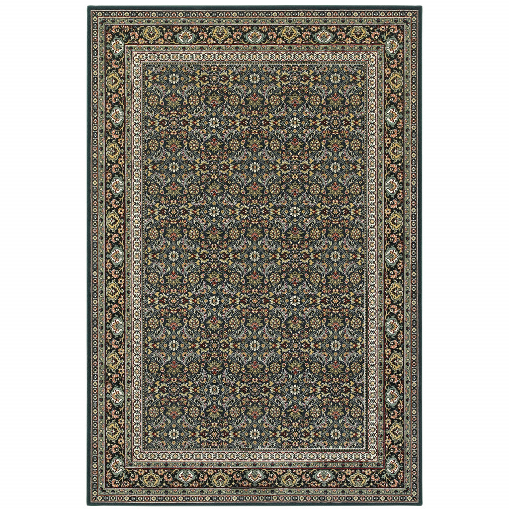 4' X 6' Blue and Green Oriental Power Loom Area Rug