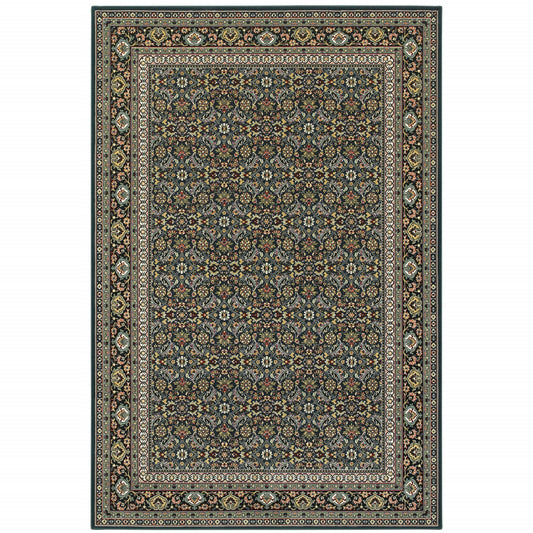 4' X 6' Blue and Green Oriental Power Loom Area Rug