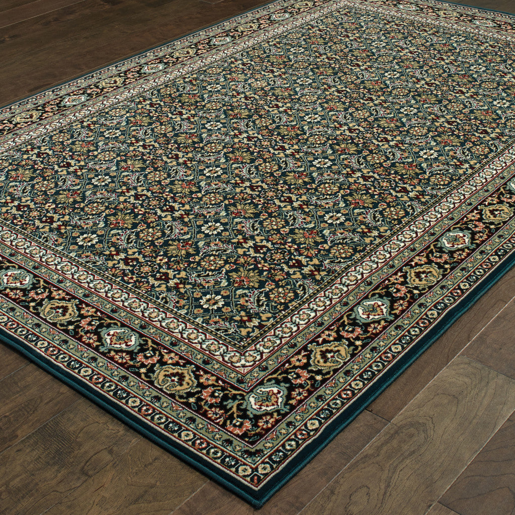 4' X 6' Blue and Green Oriental Power Loom Area Rug