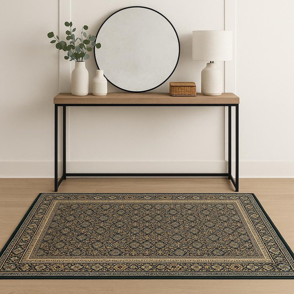 4' X 6' Blue and Green Oriental Power Loom Area Rug