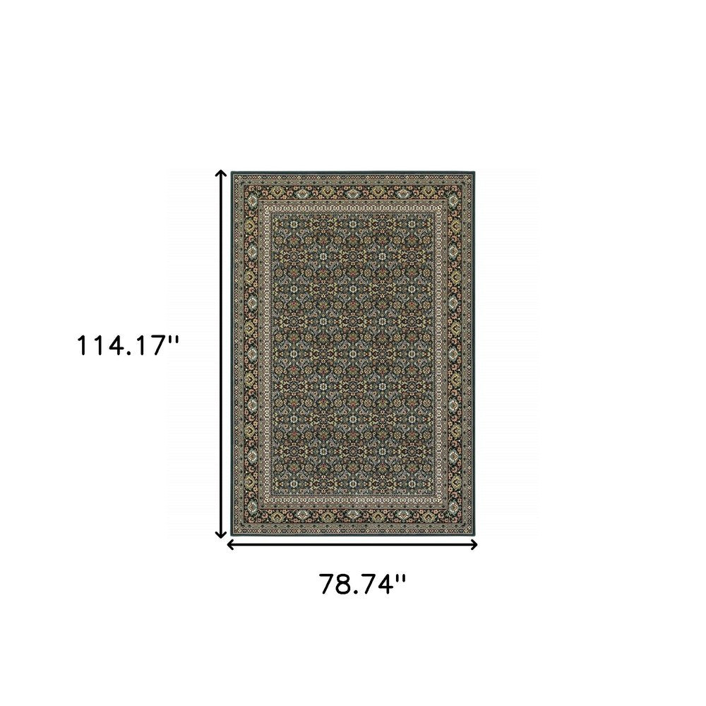 6' X 9' Navy Blue Green Red Ivory And Yellow Oriental Power Loom Stain Resistant Area Rug