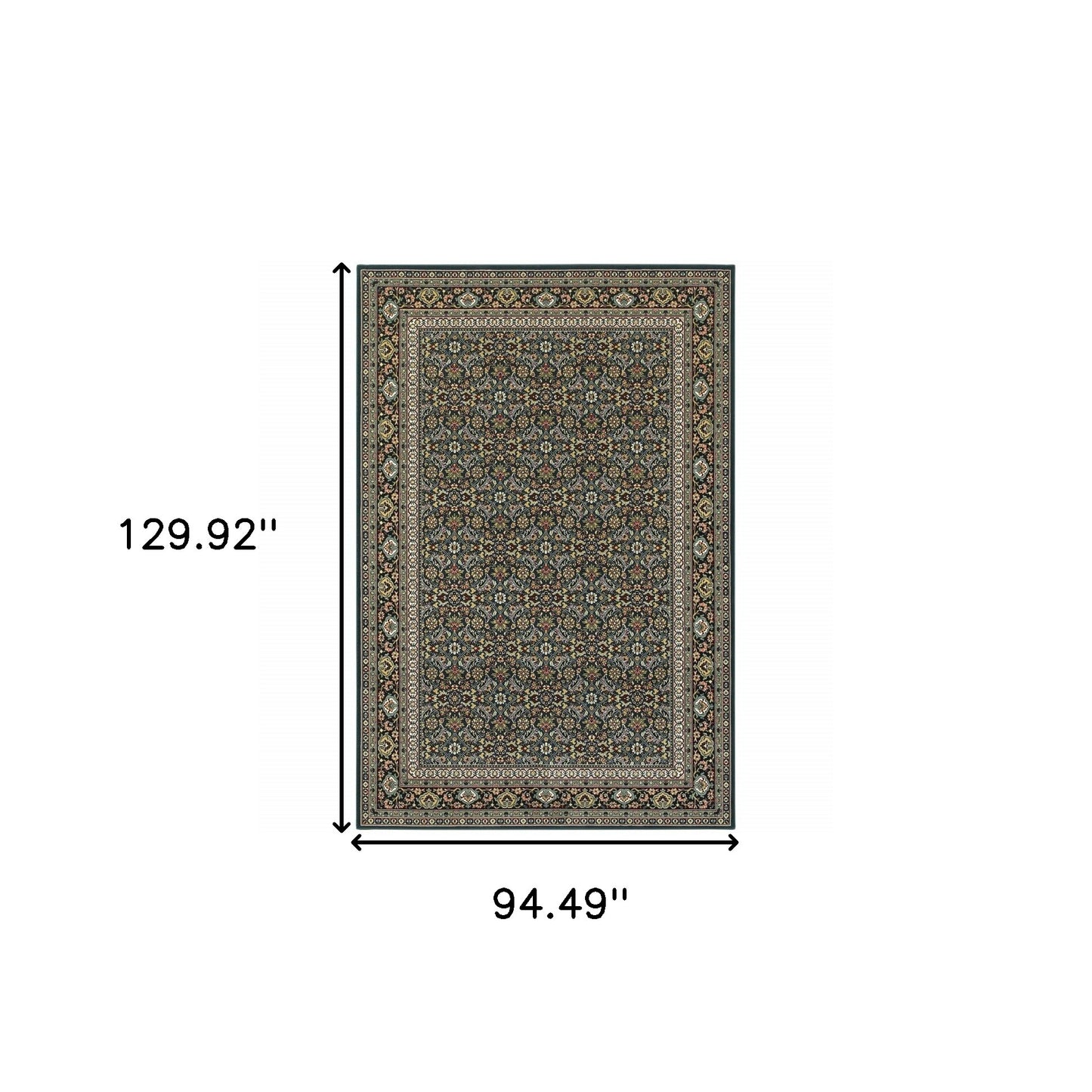 8' X 11' Navy Blue Green Red Ivory And Yellow Oriental Power Loom Stain Resistant Area Rug