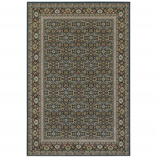 10' X 13' Navy Blue Green And Orange Oriental Area Rug