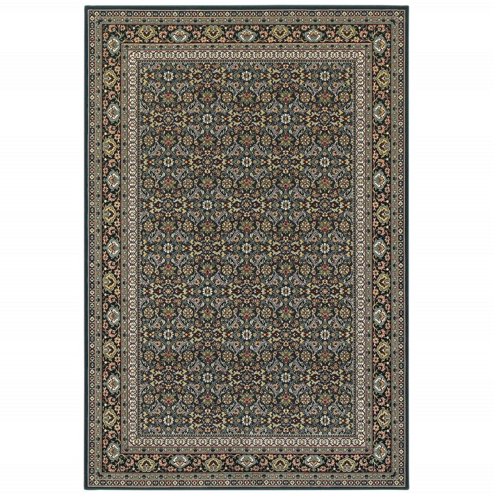 10' X 13' Navy Blue Green And Orange Oriental Area Rug