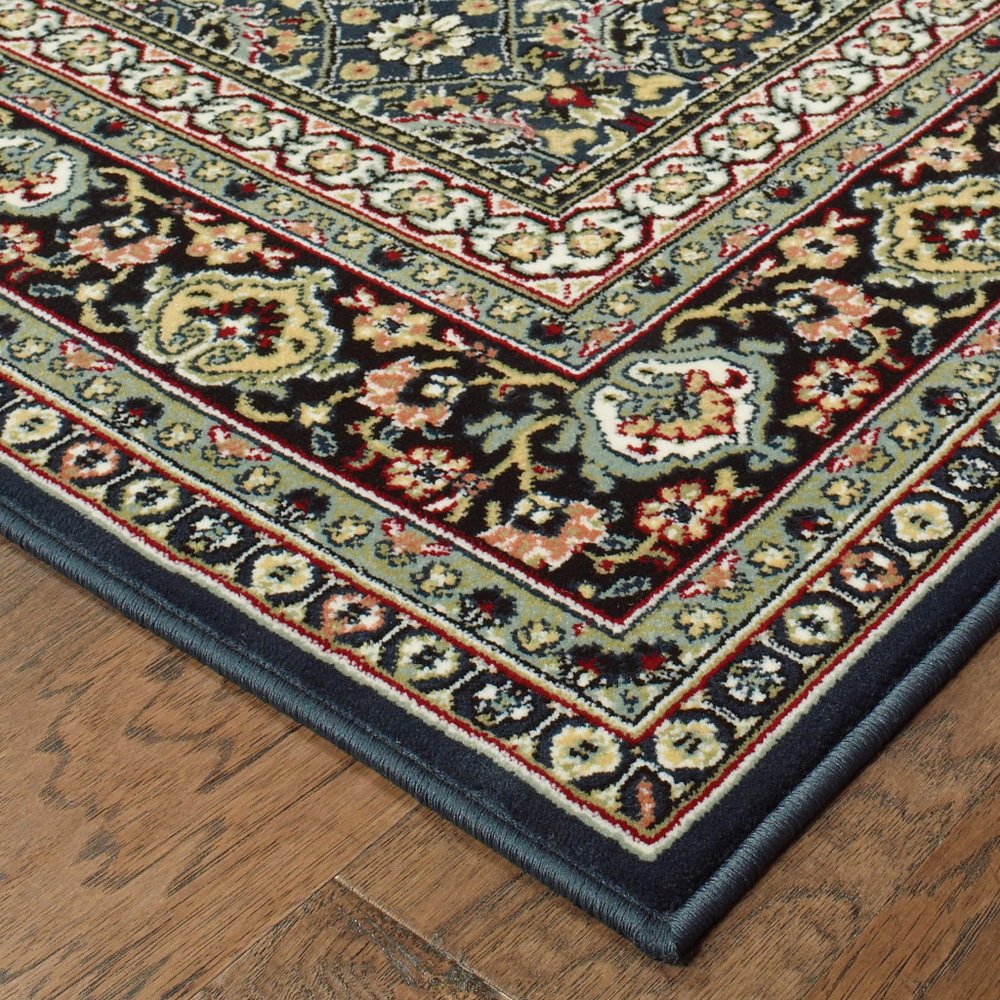 10' X 13' Navy Blue Green And Orange Oriental Area Rug