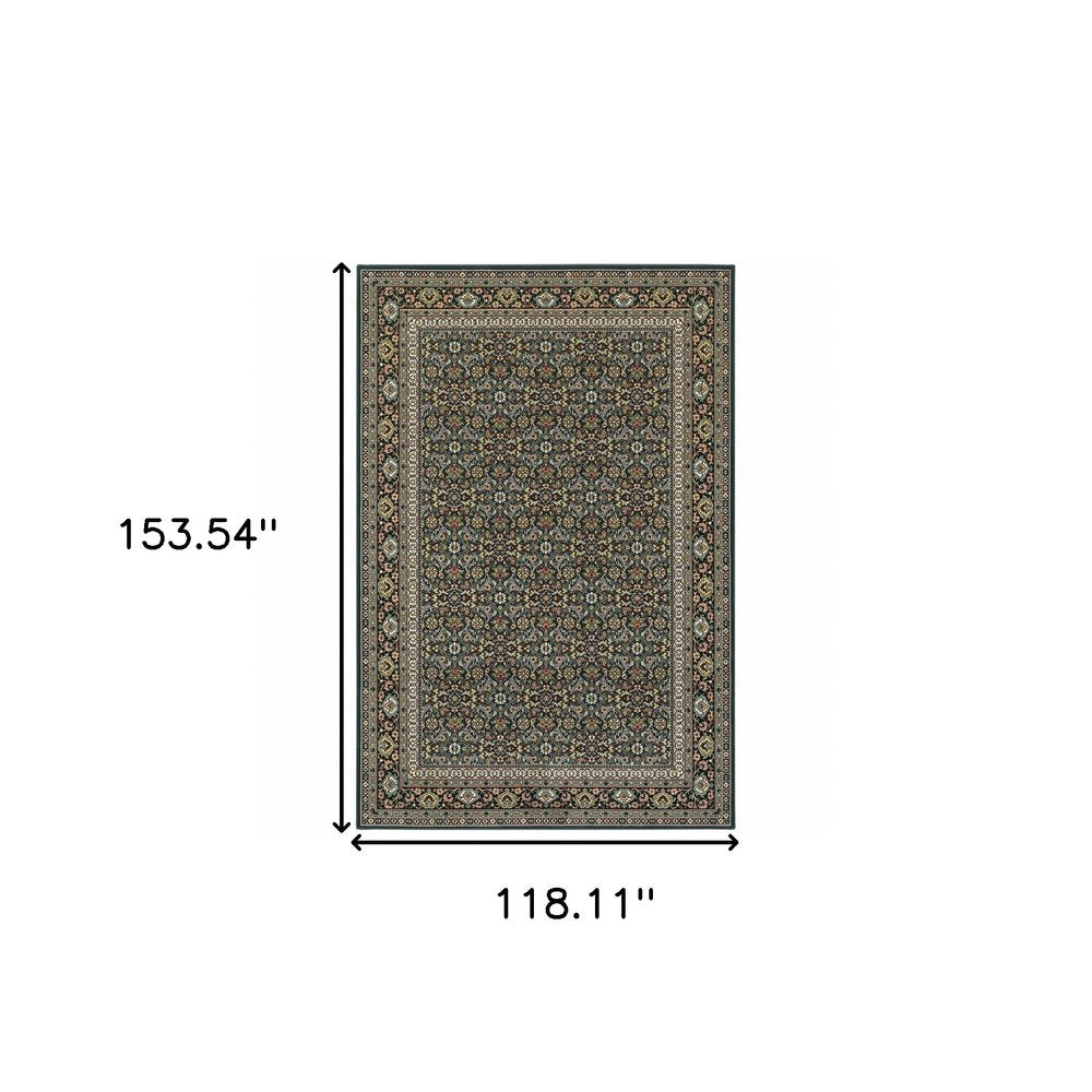 10' X 13' Navy Blue Green And Orange Oriental Area Rug