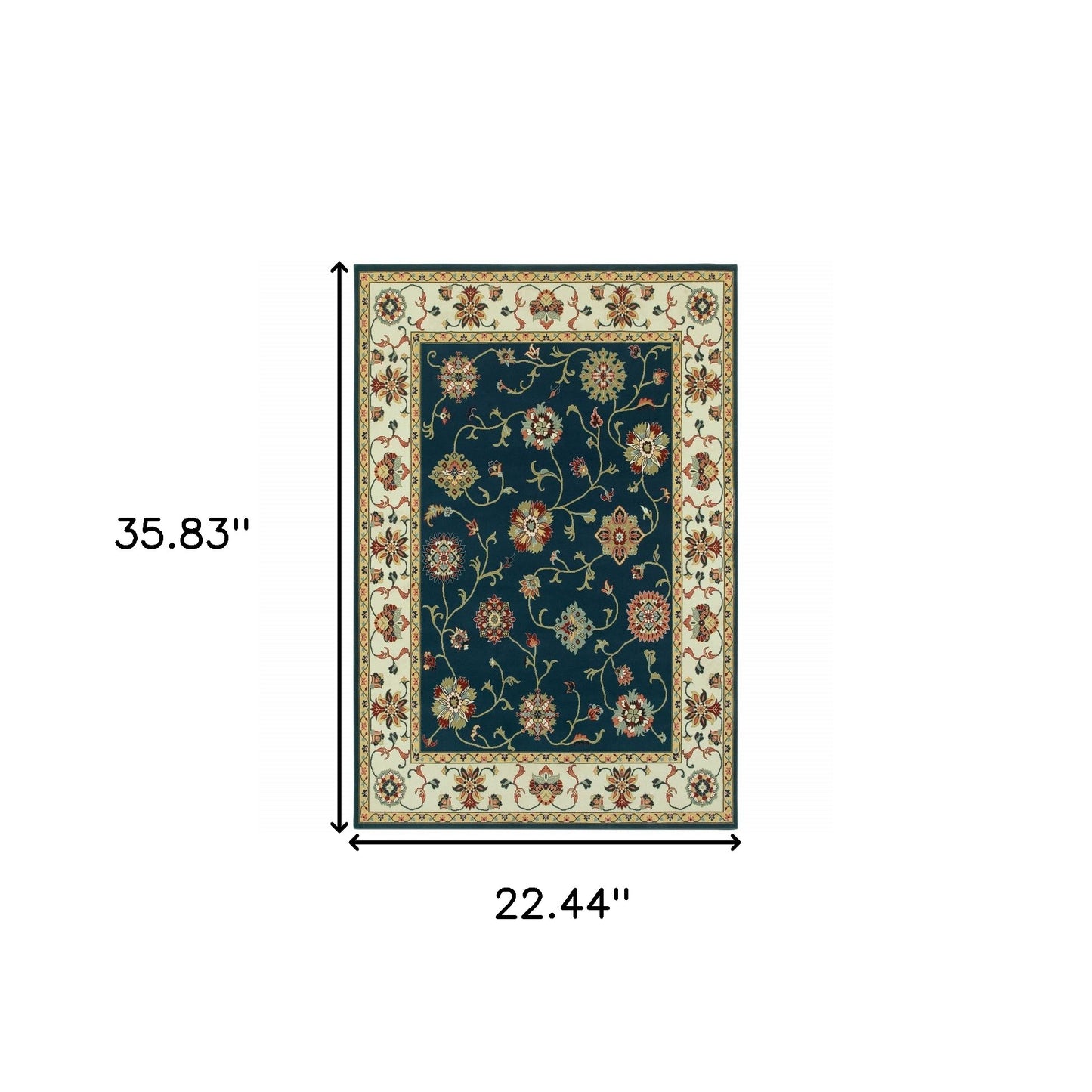 2' X 4' Navy And Ivory Oriental Power Loom Stain Resistant Area Rug