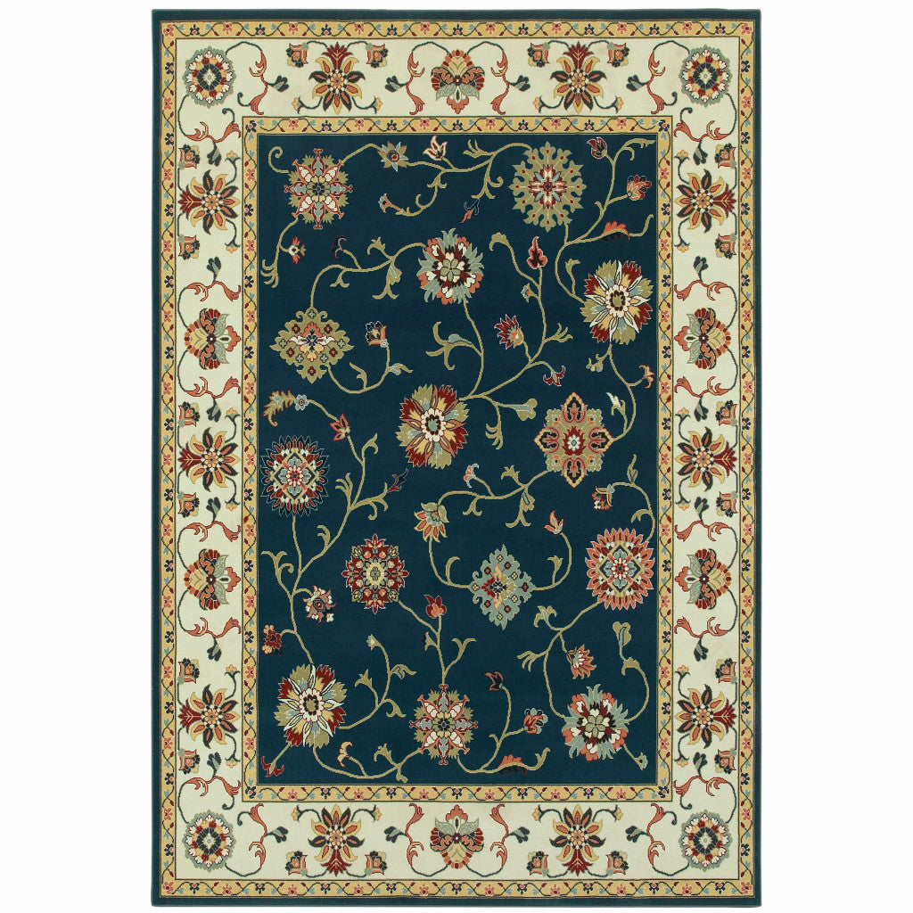 4' X 6' Navy And Ivory Oriental Power Loom Stain Resistant Area Rug