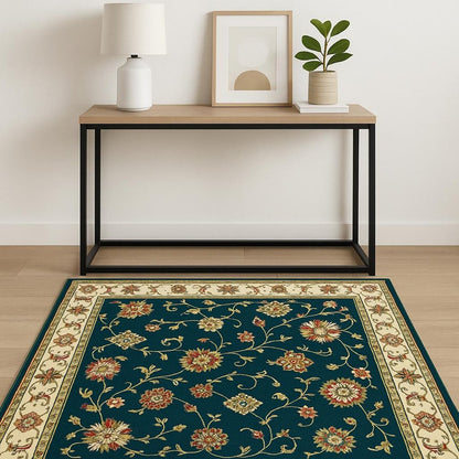 4' X 6' Navy And Ivory Oriental Power Loom Stain Resistant Area Rug
