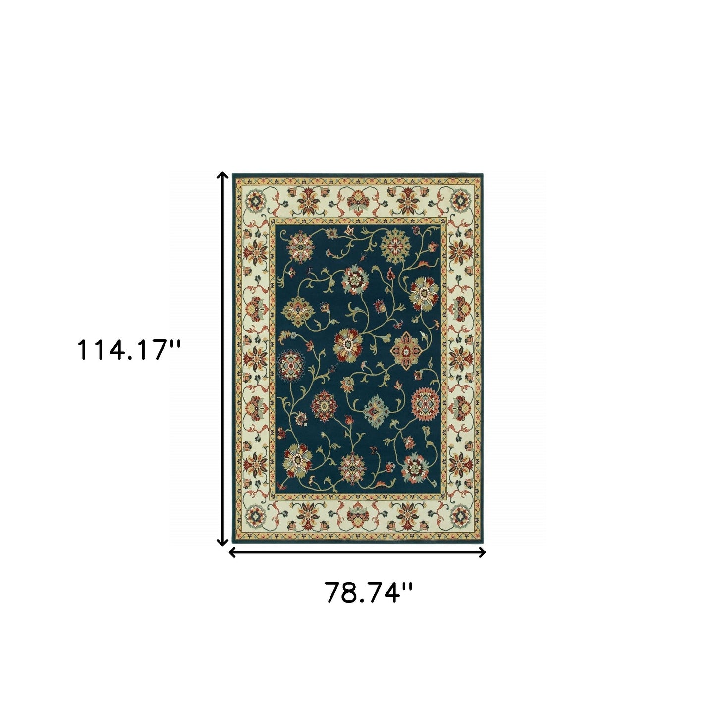 6' X 9' Navy And Ivory Oriental Power Loom Stain Resistant Area Rug