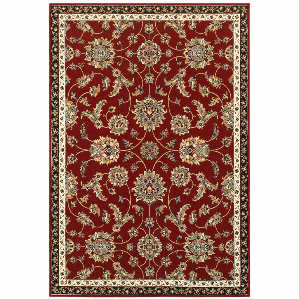 2' X 4' Red Black Blue Ivory Green And Salmon Oriental Power Loom Stain Resistant Area Rug